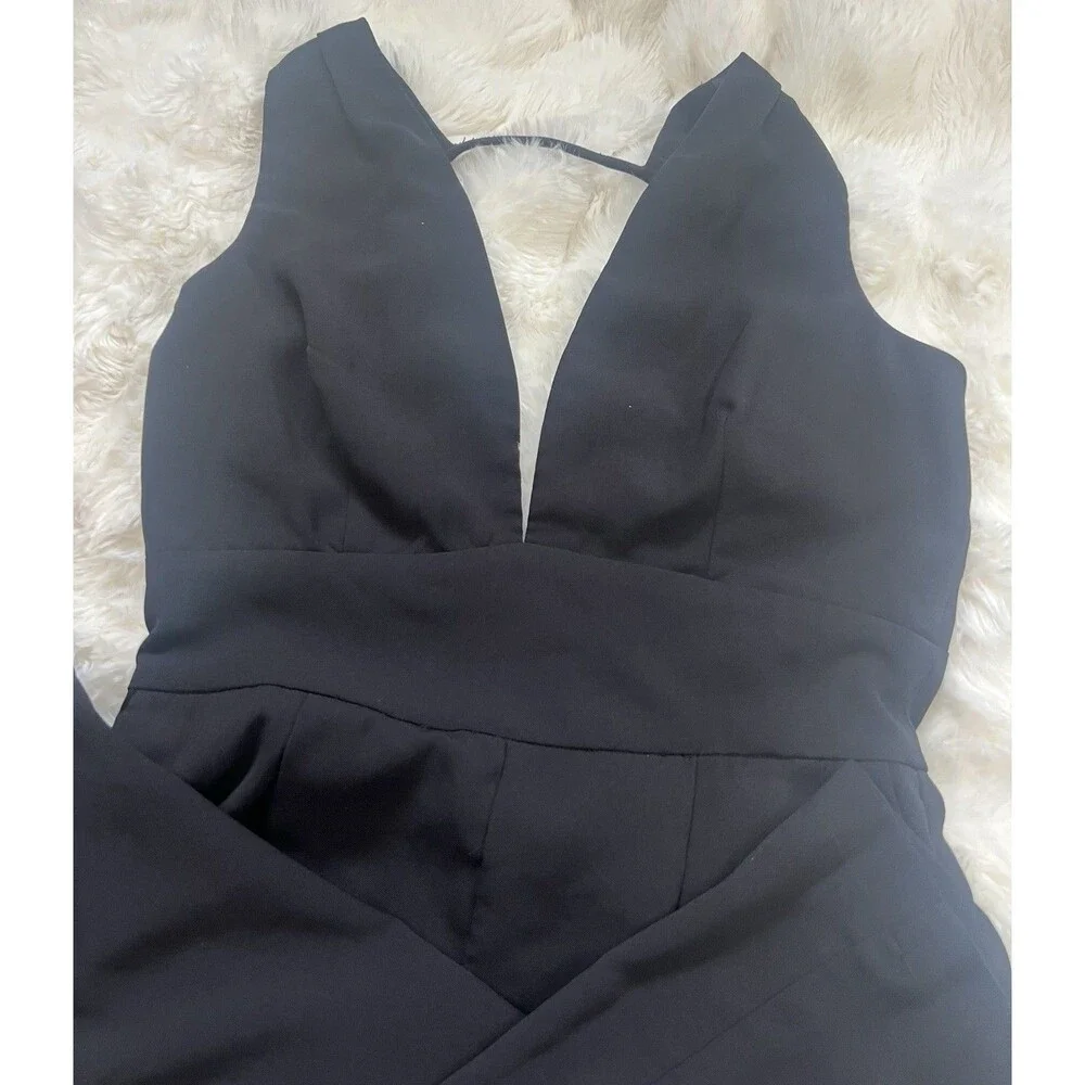 Lulus Black V Neck Wide Leg Jumpsuit Sz Small - Picture 7 of 15